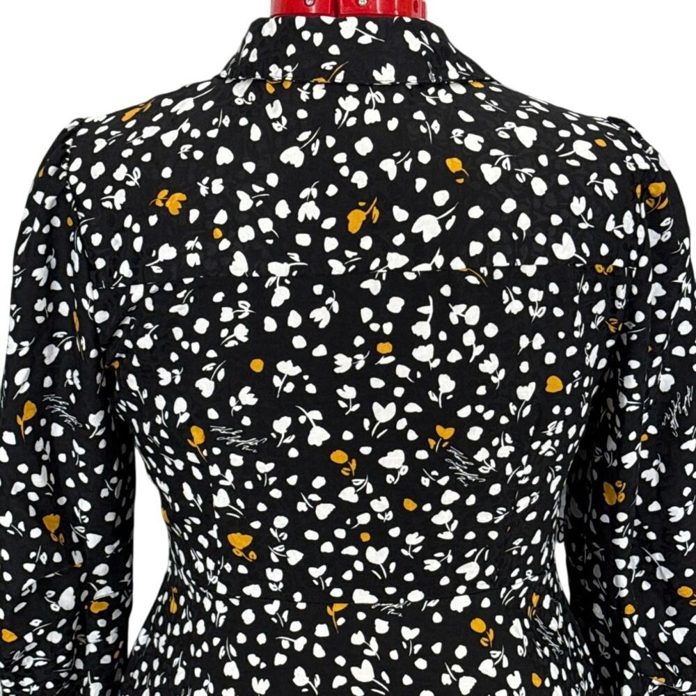 Karl Lagerfeld Black Floral Sheer Long Sleeve Crepe Button Shirtdress Women 10 - Picture 6 of 9